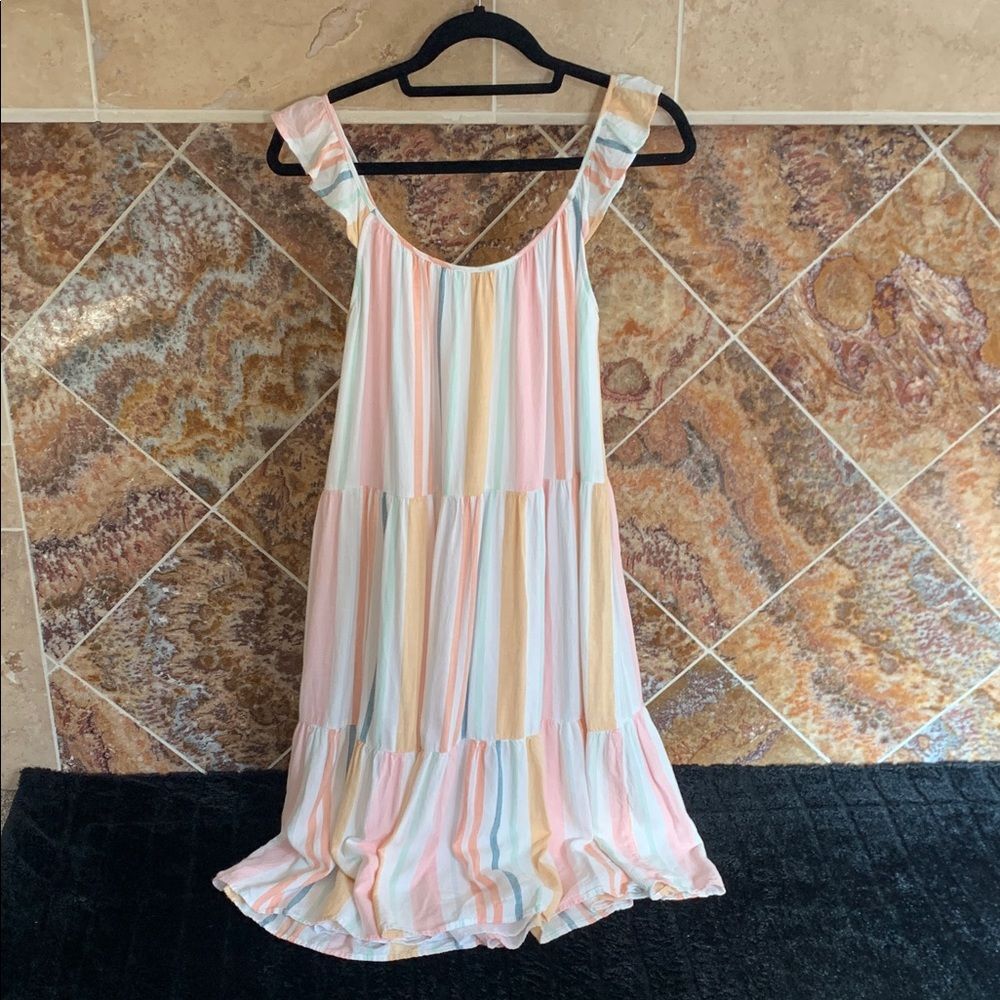 Women's Rails Capri Ruffle Sleeve Midi Dress Small Melon Stripe - Picture 5 of 9